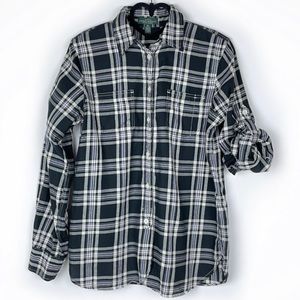 Ralph Lauren Black White Plaid Top 100% Cotton Size XS